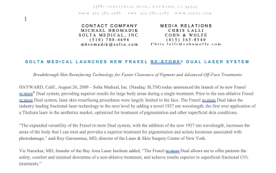 Solta Medical launches New FRAXEL RE:STORE® DUAL laser system