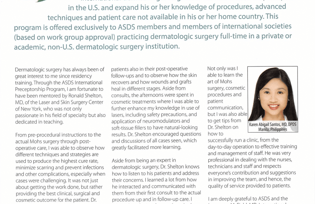 LaserNY Dermatology Article on the ASDS International Preceptorship program