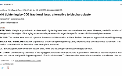 Drs. Bae and Geronemus have just published an article in the Dermatologic Surgery journal describing the advantages of laser resurfacing for eyelid tightening.