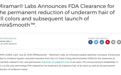 Miramar® Labs Announces FDA Clearance for the permanent reduction of underarm hair of all colors and subsequent launch of miraSmooth™