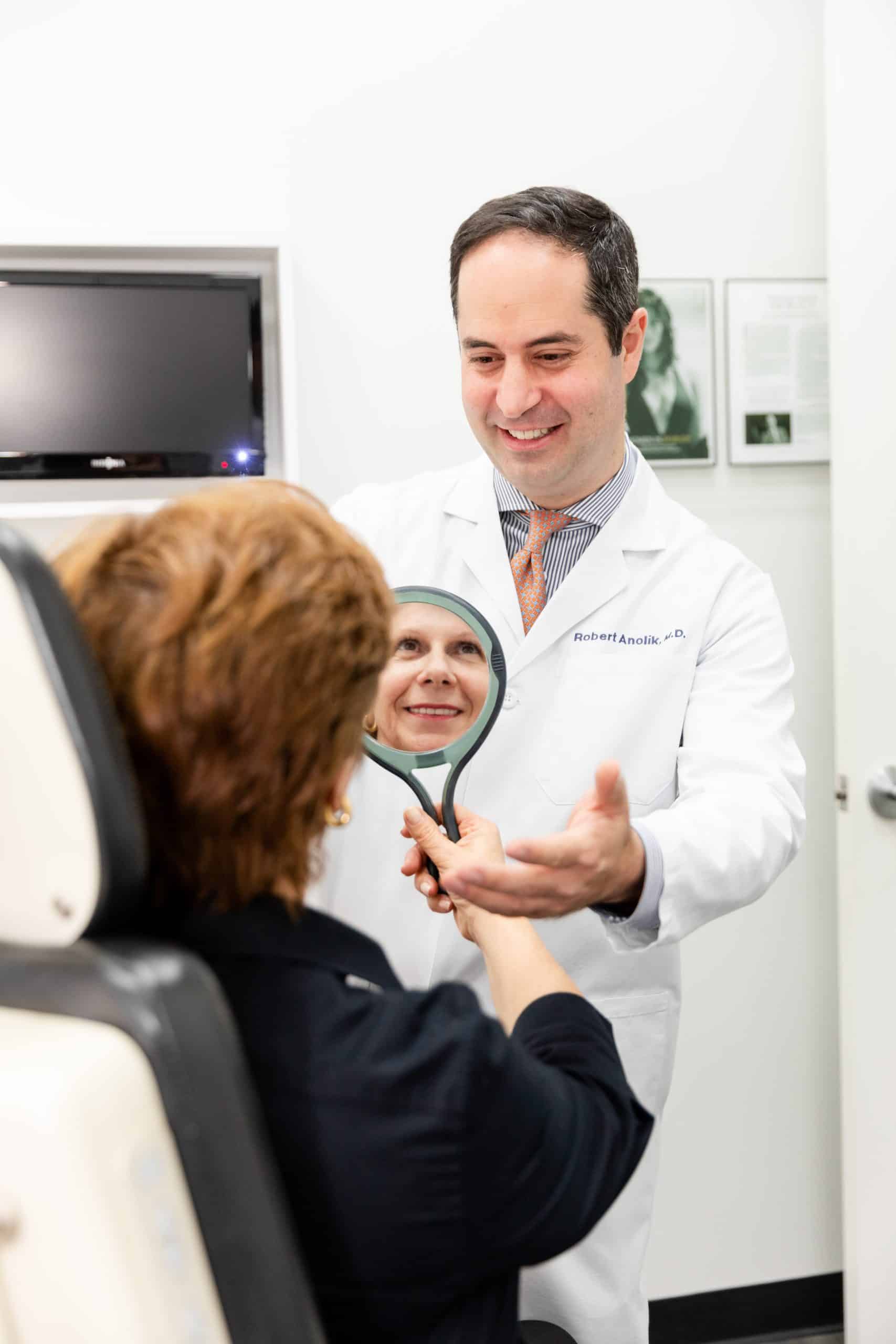 dangers of DIY injectables-NYC Dr. Anolik consulting with a patient about the dangers of DIY injectables in NYC